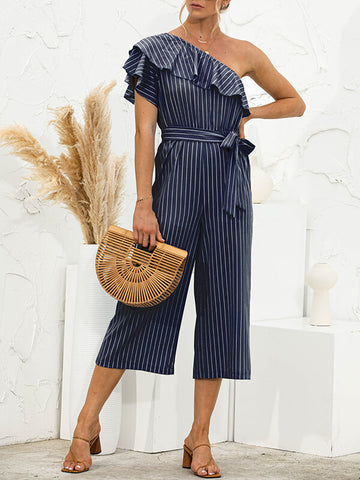 Airchics combinaisons rayé avec ceinture une épaule femme décontracté